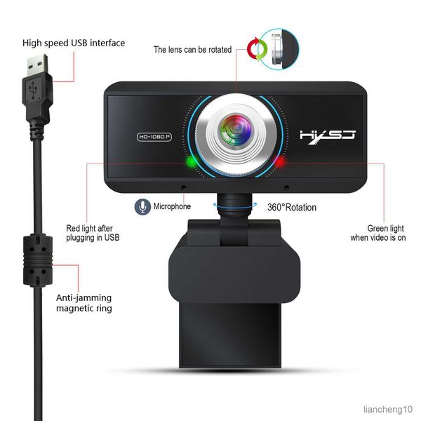 Webcams Webcam Microfone Porta Manual Foco Ajuste Cabeça Grau Giratório Para Laptop Android TV Videoconferência R230728