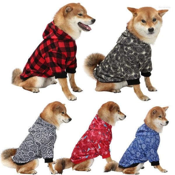 Roupas para cães para cães médios e grandes padrão de Natal estilo engrossar pelúcia inverno xadrez com capuz duas pernas cor sólida casual