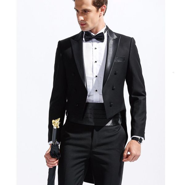 Herenpakken Blazers Zwart Formele Mannen Staart met Double Breasted Bruidegom Tuxedos voor Bruiloft 3 Stuk Man Mode Set Jas Broek Tailleband 230728