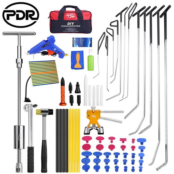 PDR Rods Hook Tools Paintless Dent Repair Car Dent Removal Riflettore Board Dent Puller Lifter Pistola per colla Tap Down Tool260f