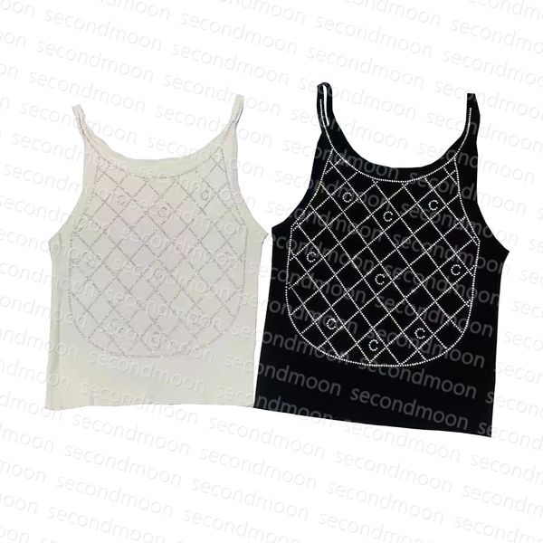 Blusa feminina de tricô com letras de strass Regatas femininas de verão sem mangas colete de secagem rápida Tops de malha de grife