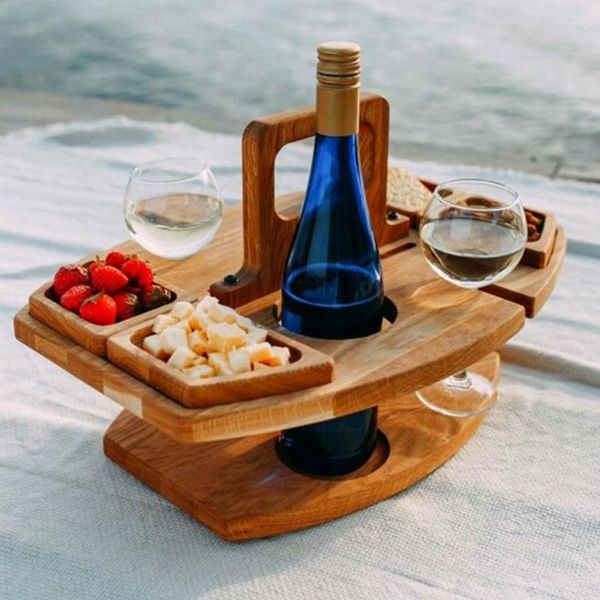 Platten Holz Weinregal Outdoor Picknicktisch Tragbares abnehmbares Obstglas Mehrschichtig