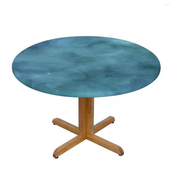 Toalha de mesa 1 peça à prova d'água Toalha de mesa redonda elástica Turquesa Galáxia Capa de fundo Almofada de café