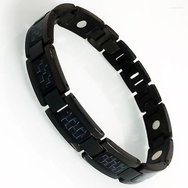 Link Armbänder Mode Schwarz Edelstahl Blau Carbon Faser Für Männer Frauen Gesundheit Pflege Therapie Magnetische Männlich Schmuck