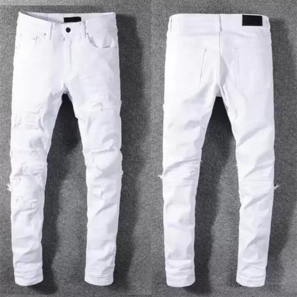 Luxurys Designer Mens Jeans Célèbre Dasual Design Slim-jambe Blanc Broderie Serpent Moto été pantalon crayon taille 29-40258i