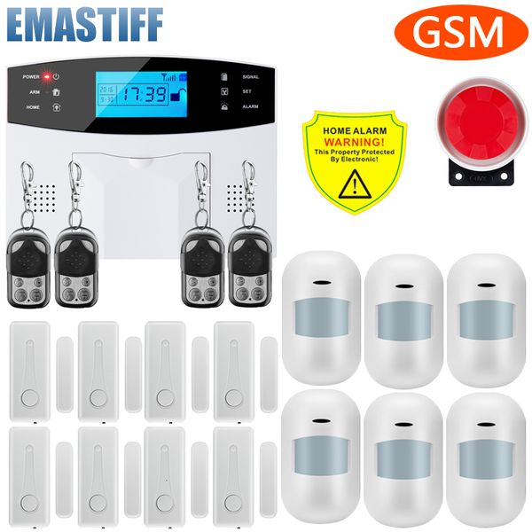 Sistemas de alarme eMastiff 43hz sem fio com fio gsm sistema de segurança para casa com discagem automática detector de sensor de movimento de porta 230727