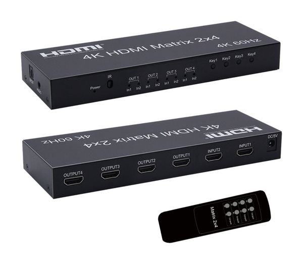 4K 60Hz HDMI Matrix 2x4 2 In 4 Out HDMI Splitter Switch 1080p AUX SPDIF Audio Extractor HDMI 2.0 Matrix für PS3/4 DVD PC zu HDTV Monitor