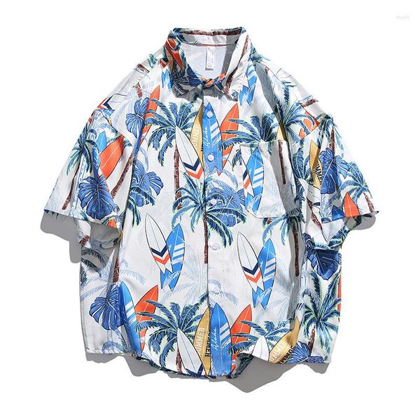 Moletom Masculino Havaiano Gola Cubana Camisa Floral De Manga Curta Verão Para Homens Solto Estilo Hong Kong Estilo Praia Fina Casual