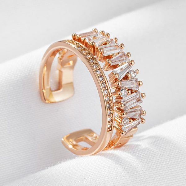 Alianças de casamento Wbmqda Fashion 585 Rose Gold Color Natural Zircon Open Ring For Women Daily Fine Accessories Luxury Trendy Crystal Jewelry