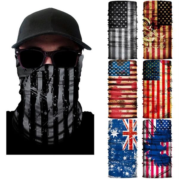 Cool moto visage masque drapeau américain cyclisme tubulaire sans couture bandanas pêche cagoule foulard masque 10pcs lot2177