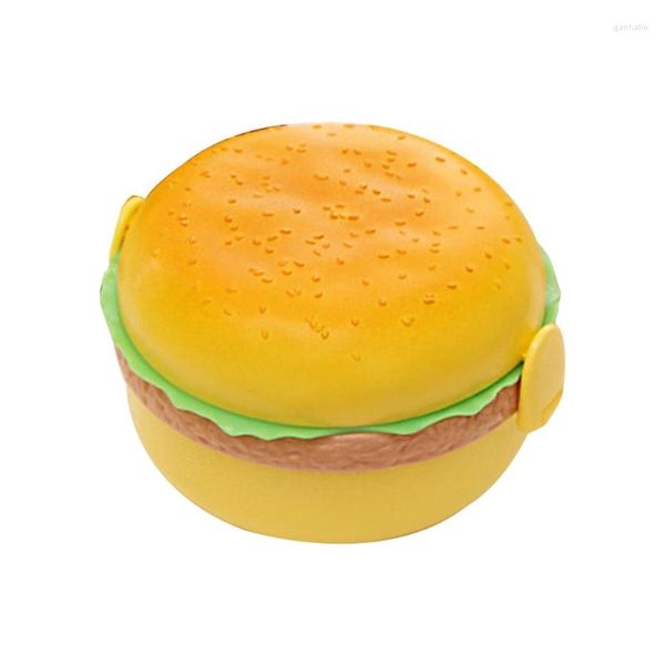 Set di stoviglie Hamburger Shape Lunch Box Doppio strato Cute Burger Bento Lunchbox Contenitore scuola per bambini Cucchiaio Forchetta Stoviglie T21C