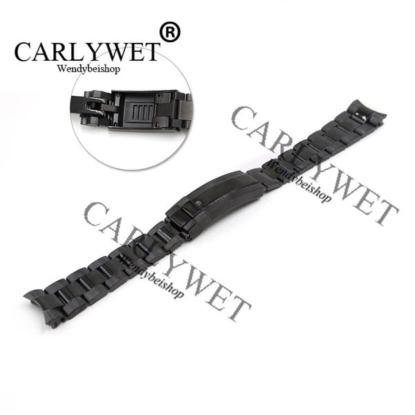 CARLYWET 20mm Maglie a vite con estremità curva solida in acciaio inossidabile nero Nuovo stile Glide Lock Chiusura Cinturino cinturino cinturino in acciaio283z