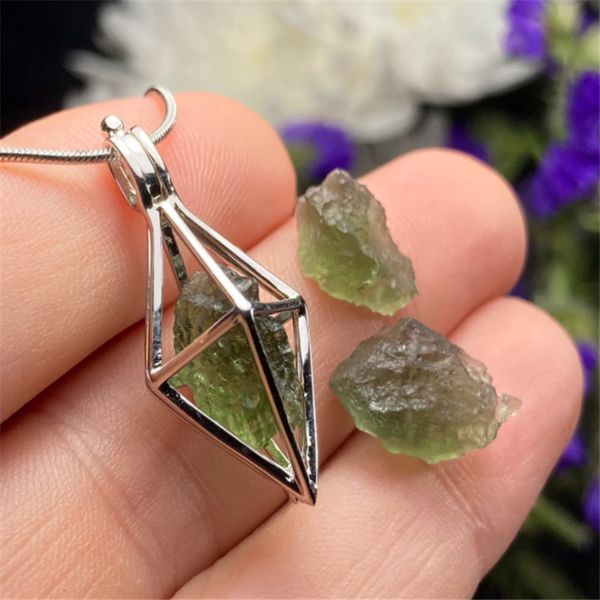 Charms Autentico cristallo moldavite con grande collana Herkimer Repubblica ceca Tektite Healing Stone Medaglione 230727