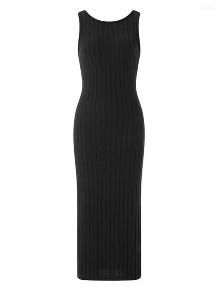 Lässige Kleider TUSFTAY Damen Strickkleid mit Rippen, figurbetont, Tank-Langkleid, ärmellos, rückenfrei, solide Slim-Fit, Sommer-Party, Cocktail-Club-Pullover