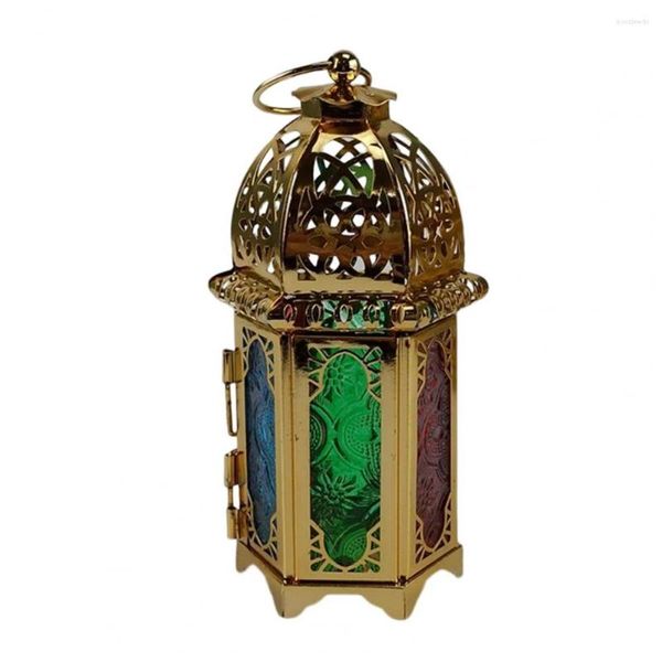 Candelabros Soporte de luz de velas Arte del hierro con anillo colgante Lámpara de candelabro de estilo europeo marroquí decorativa