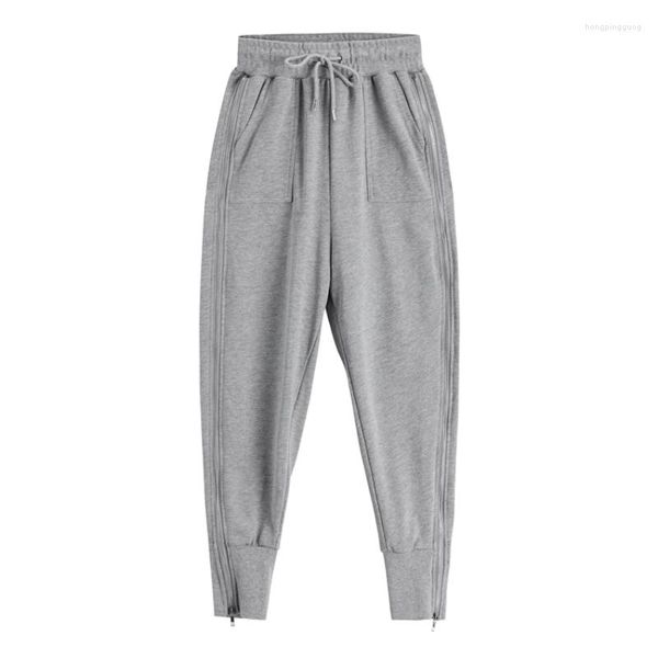 Pantaloni da donna moda casual a vita alta cerniera harem sport alla moda aderente stile taglio alto all'ingrosso