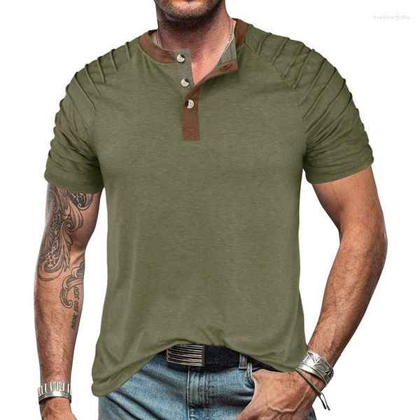 Мужские рубашки T 23019 Summer Fashion Shirt American Style Рубашка свободно повседневная простая лоскутная футболка с короткими рукава