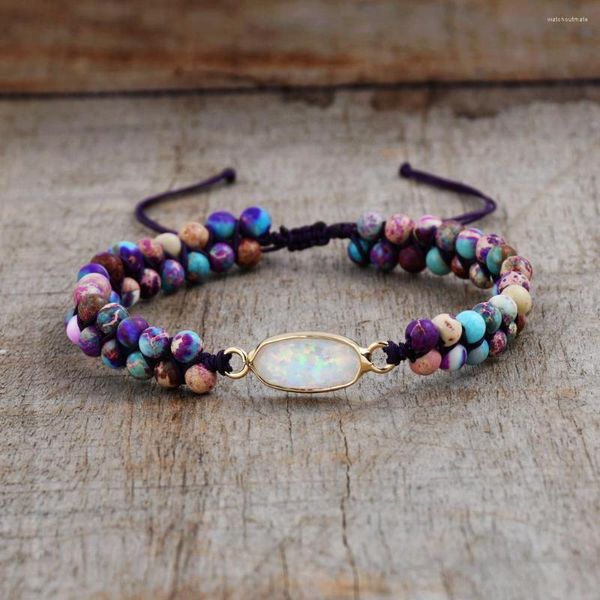 Braccialetti con ciondoli Braccialetto intrecciato fatto a mano Perline colorate in pietra naturale a doppio strato per accessori per gioielli da donna Yoga