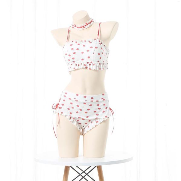 Indumenti da notte da donna Pigiama estivo Set Camicia da notte Studente di scuola giapponese Costume da bagno Pure Desire Bikini con stampa fragola Kawaii