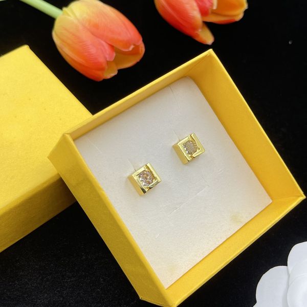 Hochwertige Herren-Ohrstecker, Designer-Quadrat-Gold-Diamant-Ohrring-Kreolen für Männer und Frauen, Luxus-Marken-Schmuck mit Buchstaben-Design, Bijoux mit Box