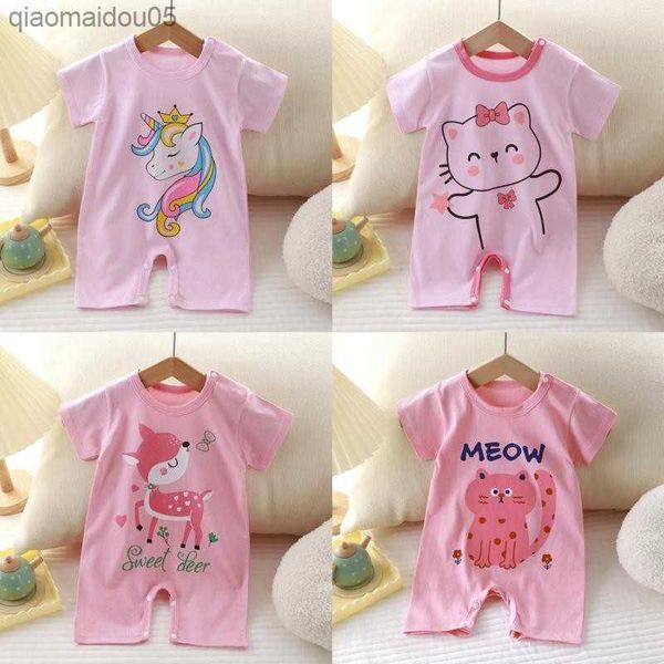 Pijama macacão rosa fofo para bebê menina roupas de verão macacão recém-nascido algodão manga curta macacão 2023 novo bebê vem bodysuits L230712