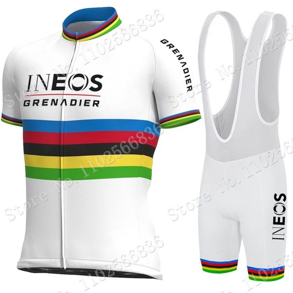 Велосипедный майк устанавливает белые ineos grenadier team Set Short World Champion Skinding Formts Костюма Bicycle Bib Shorts MTB Wear 230728