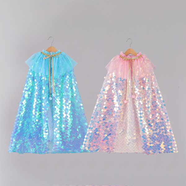 Ceket kızlar küçük denizkızı pelerin çocukları renkli pelerinler prenses çocuklar parlak parlak parti kostüm kız giydirir 230728
