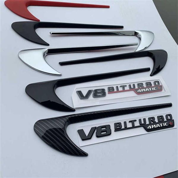 2 Stück Vent Fender Trim Emblem Blade V8 BITURBO 4MATIC für Mercedes Benz AMG V8 C200 C300 E300 E400 W213 Autoseitenaufkleber2199