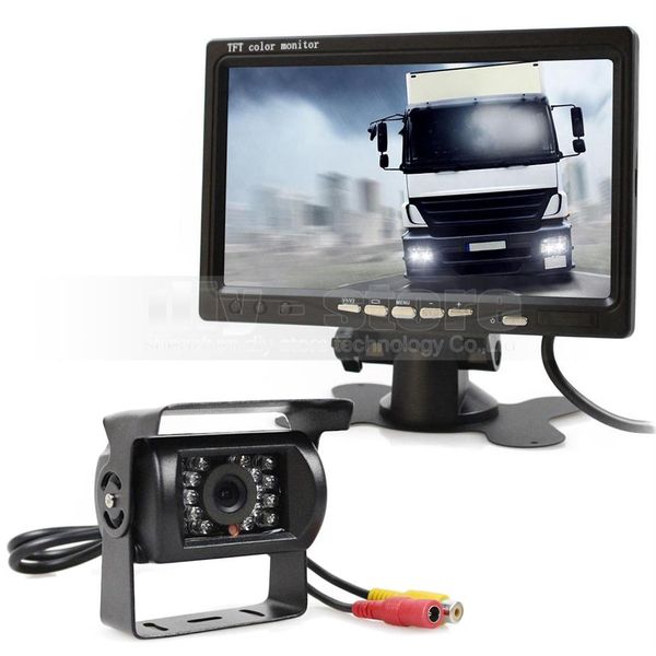 DC12V-24V Sistema de reversão 7 polegadas TFT LCD Monitor de carro IR Night Vision Visão traseira Câmera CCD Controle remoto289K