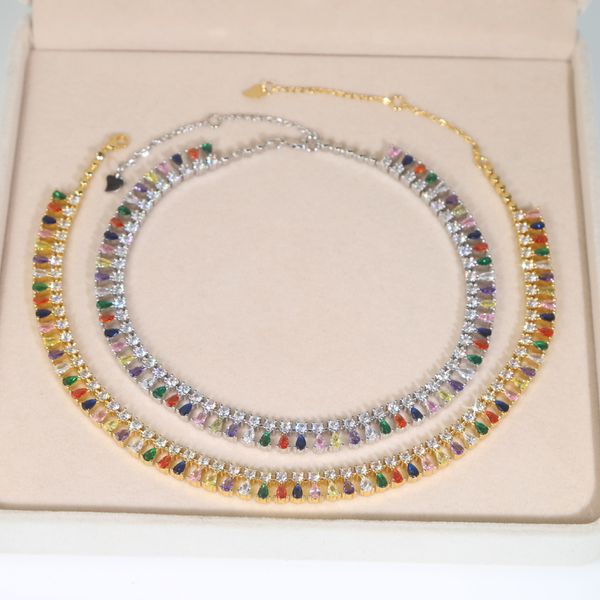 Новая дизайнерская радужная цветовая капля капля форма циркона свадебное ожерелье Женская женщина с 5а CZ Cone Sone
