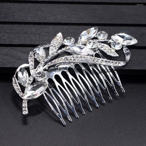 Haarspangen, glänzende Blätter, Braut-Accessoires, silberfarbene Strass-Kristall-Hochzeitskämme für Frauen, Schmuck, Bräute-Kopfbedeckung