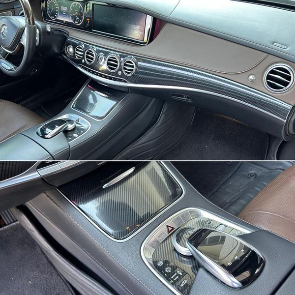 Per Mercedes Classe S W222 2014-2020 Pannello di controllo centrale interno Maniglia per porta Adesivi in fibra di carbonio Decalcomanie Car styling Accessor2825