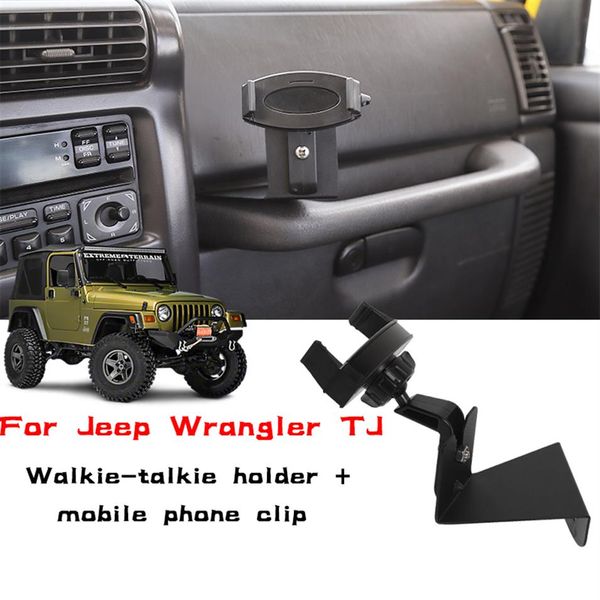 Supporto per walkie-talkie in metallo nero per telefono cellulare in ABS per Jeep Wrangler TJ 1997-2006 Accessori interni per auto2630