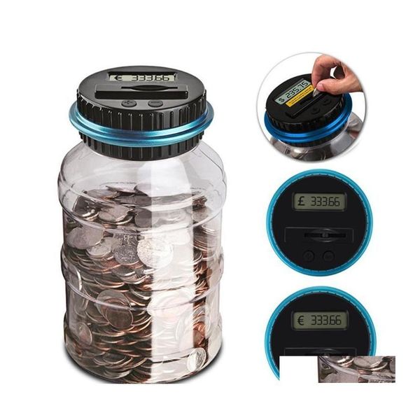 Garrafas de armazenamento frascos 2.5l cofrinho contador de moedas eletrônica digital lcd contando dinheiro caixa de poupança frasco moedas para usd euro gbp gota dh754