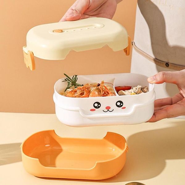 Set di stoviglie Simpatico contenitore per il pranzo per la scuola dell'ufficio Contenitore portatile Bento a 2 griglie Contenitore da cucina Picnic di grande capacità 700 ml