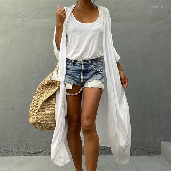 Roupas de banho femininas Protetor solar Cardigan Biquíni Roupa de banho à beira-mar Férias de verão Cor sólida Simples boêmio Vestido casual Roupas femininas