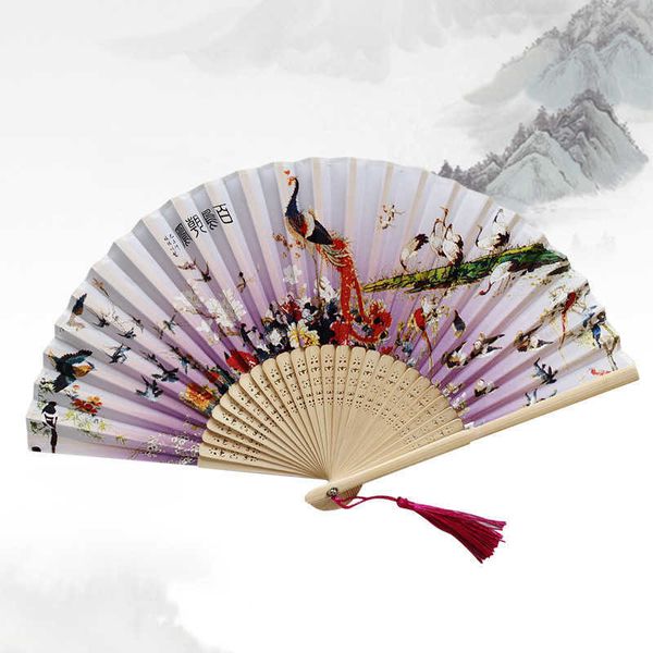 Produtos de estilo chinês Ventilador de bambu estilo chinês flor vintage impresso ventilador dobrável manual para festa de casamento dança adereço artesanato presente decoração de casa