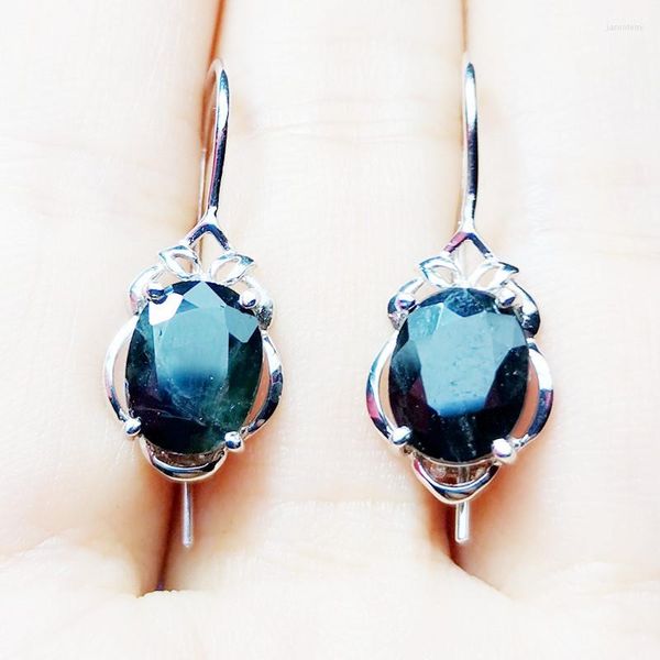 Dangle Küpeler Doğal Gerçek Siyah Safir Damla Küpe 925 STERLING Gümüş 2.2CT 2 PCS Taş İnce Takı C212206