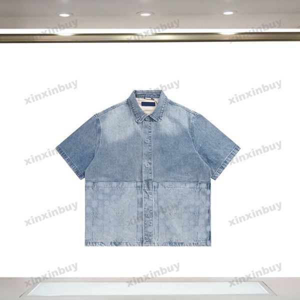 xinxinbuy erkekler tasarımcı tee tişört 23ss paris kabartma mektubu çiçek kısa kolu denim kadınlar siyah beyaz yeşil kahverengi s-2xl