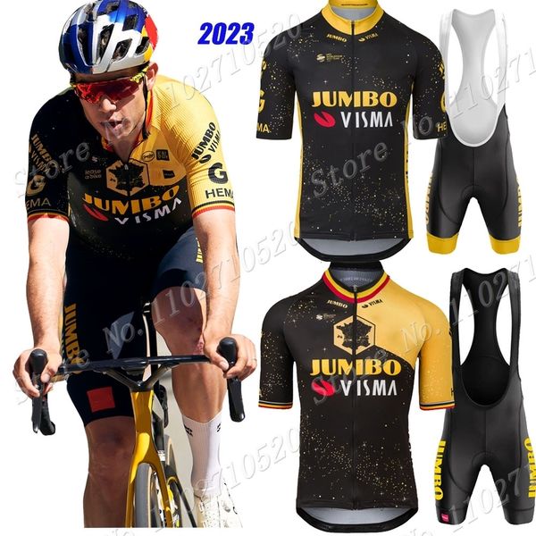 Set di maglie da ciclismo Jumbo Visma France Tour Team Abbigliamento da ciclismo Set di maglie manica corta TDF Camicie da bici da strada Pantaloncini con bretelle MTB Road Ropa 230727