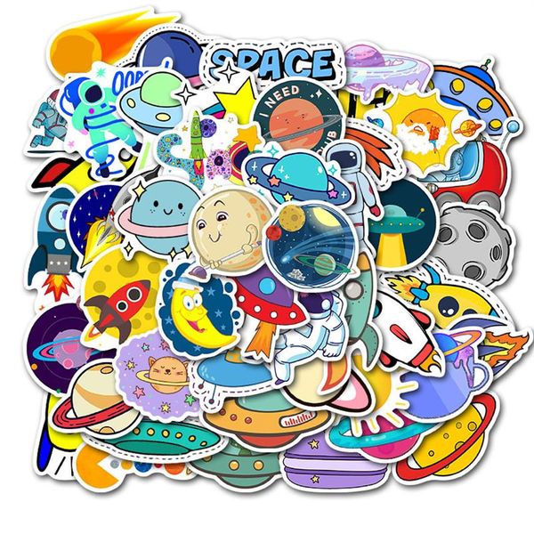 50pcs Set Cartoon sevimli UFO Çıkartma Paketi Kırtasiye Gitar Sticker Küçük Taze El Boyalı Göksel Gezegen Bavul Etiketleri251Z