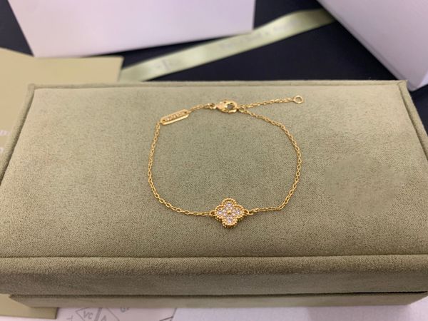 designer de luxo designer pulseira de coração totalmente perfurada diamante banhado a ouro 18 quilates trevo de quatro folhas casamento presente do dia dos namorados com caixa