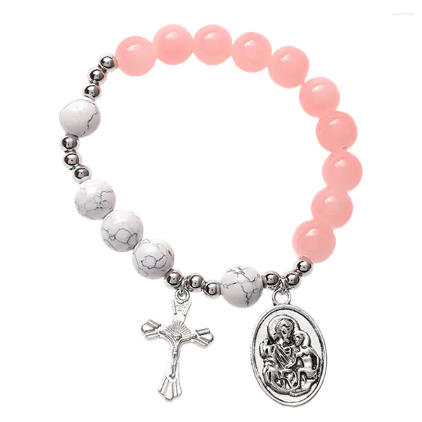 Accessori per bracciali con ciondoli Bracciale con medaglione Rosario Gioielli da donna Perle rotonde Perline di vetro Uomo