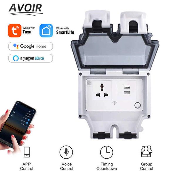 Smart Power Plugs Avoir IP66 Tuya Waterproof Wocket Smart WiFi Connected Power Collets Double USB Ricarica USB Lavoro con Alexa Home HKD230727