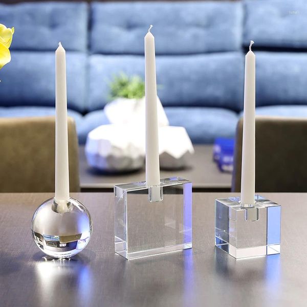 Castiçais Suporte de vidro de cristal criativo Romântico à luz de velas Adereços de jantar Centro de mesa de casamento Decoração de casa