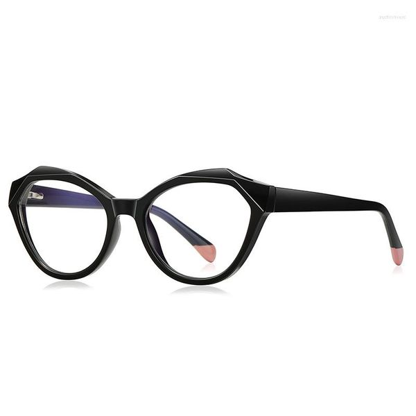 Occhiali da sole Occhiali da sole neri trasparenti Montatura da donna TR90 Lenti trasparenti Cat Eye Anti Blue Light CP Female Polygon Red