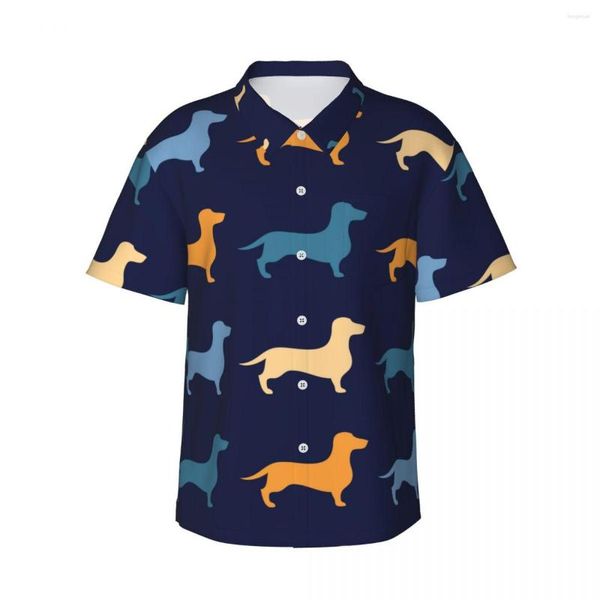 Camicie casual da uomo Bassotti colorati a maniche corte Amante dei cani Camicia blu scuro per animali domestici Abbigliamento da spiaggia Top di personalità