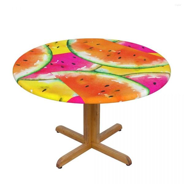 Toalha de mesa capa redonda para jantar toalha de mesa elástica colorida aquarela fatias de melancia ajustada para decoração de casa