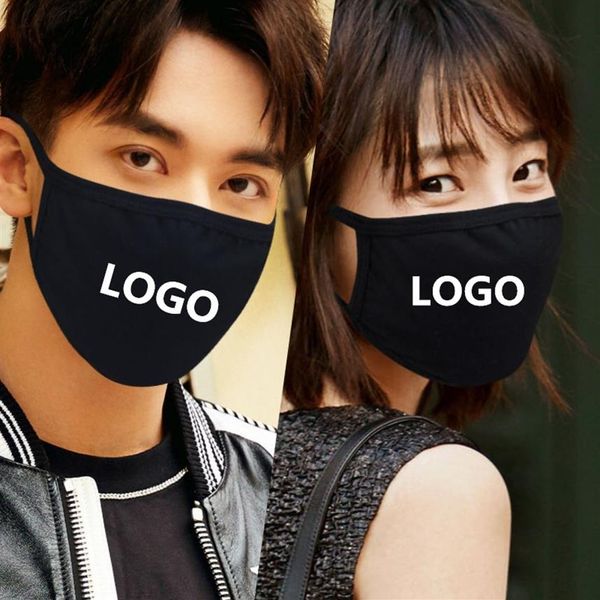 10pcs logo personalizzato maschera per la bocca stampa nera solida copertura per il viso kawaii mezza moda maschera antipolvere antivento in cotone caldo traspirante290K