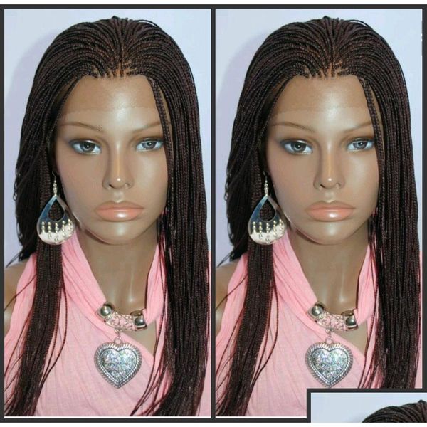 Synthetische Perücken Afrika Frauen Stil Micro Geflochtene Spitze Front Perücke Dunkelbraun Farbe Box Braid Teil mit Baby Haar Drop Lieferung Produkte DHDL7